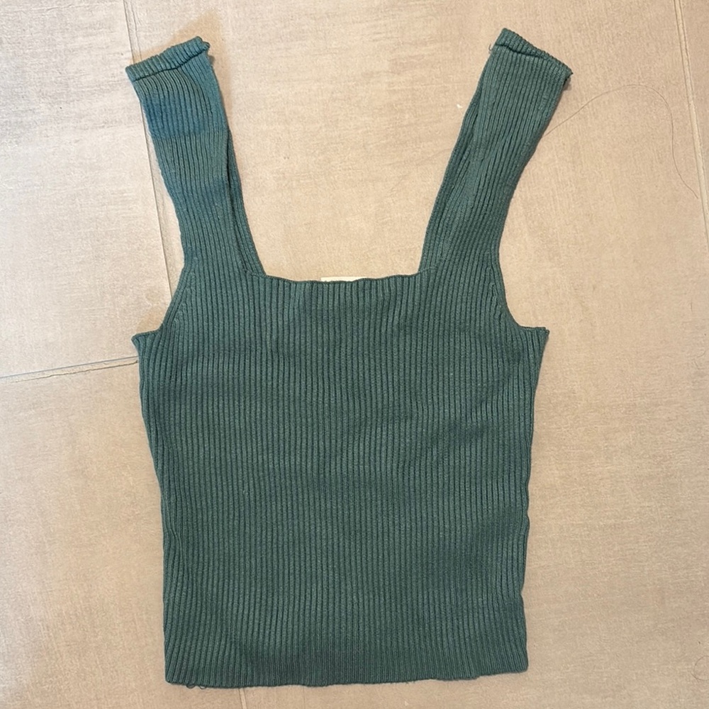 Women's Green Ribbed Tank Top